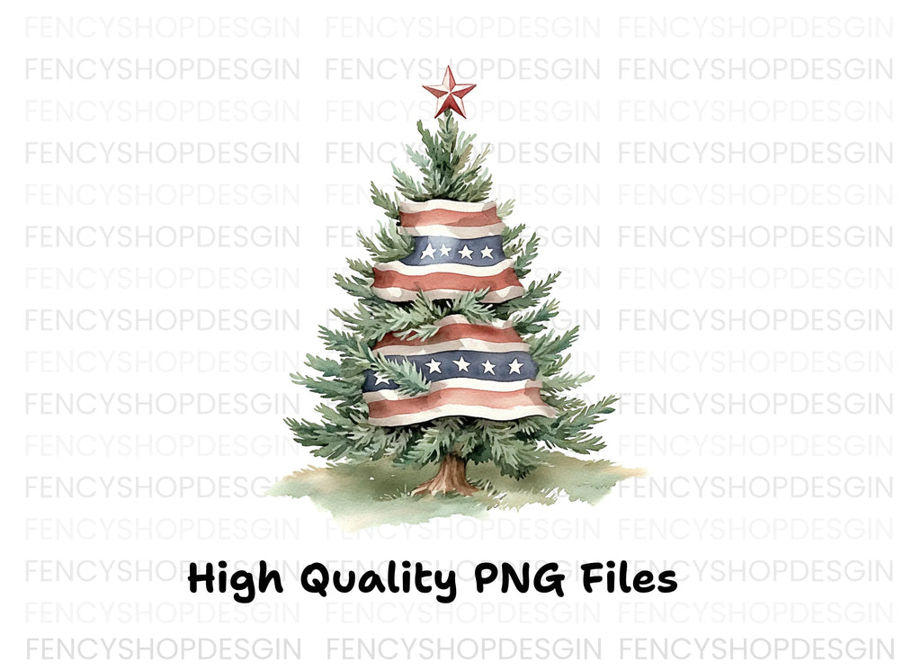 American Flag Christmas Tree Clipart Bundle