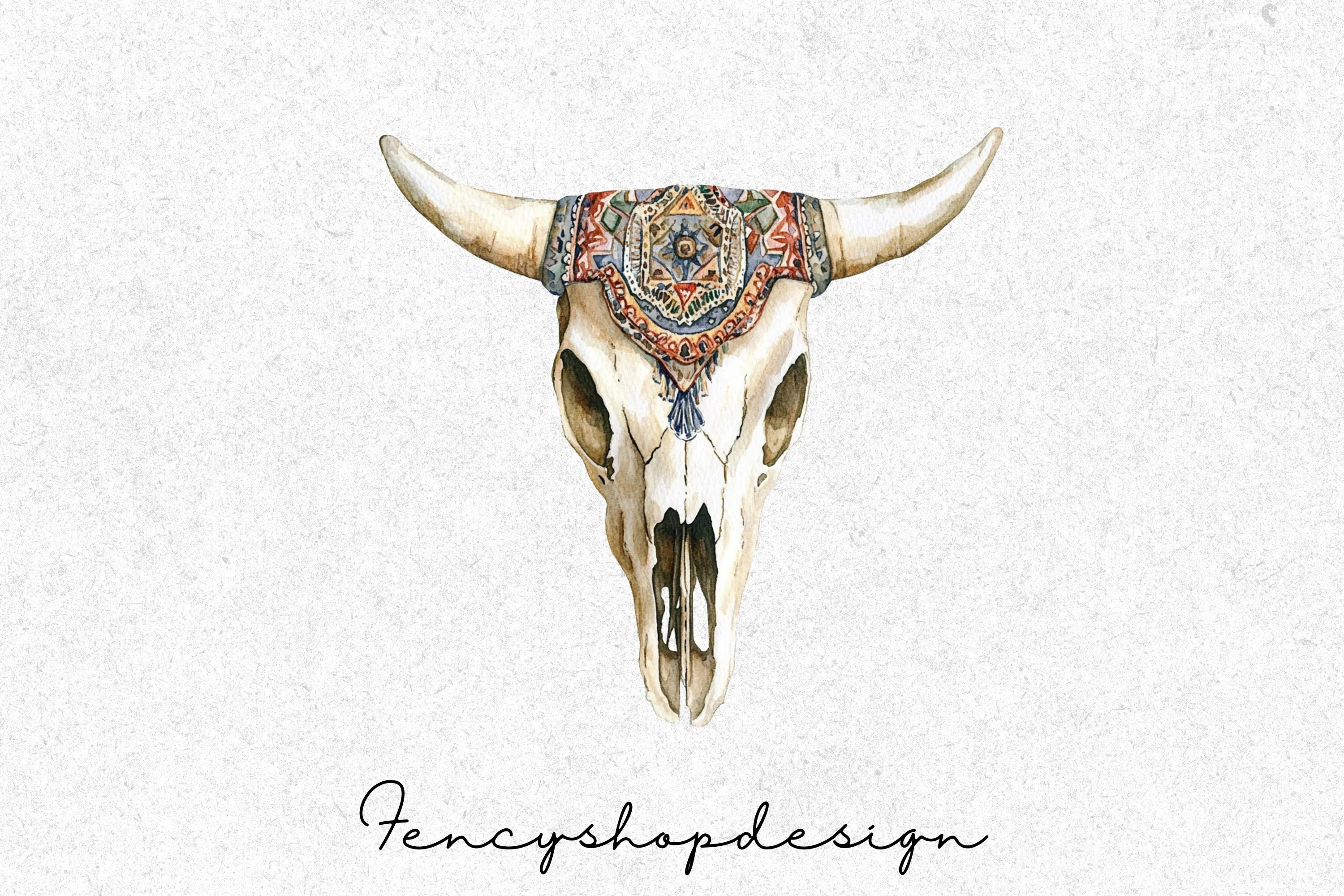 Boho Bull Skull Clipart Bundle