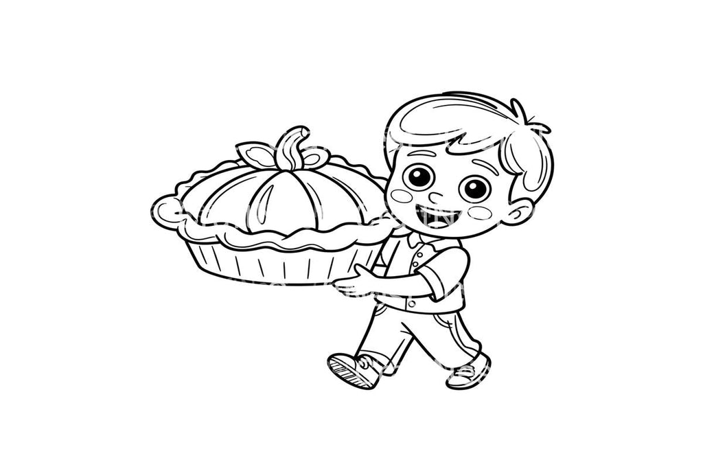 Boy Carrying Pumpkin Pie Coloring Books