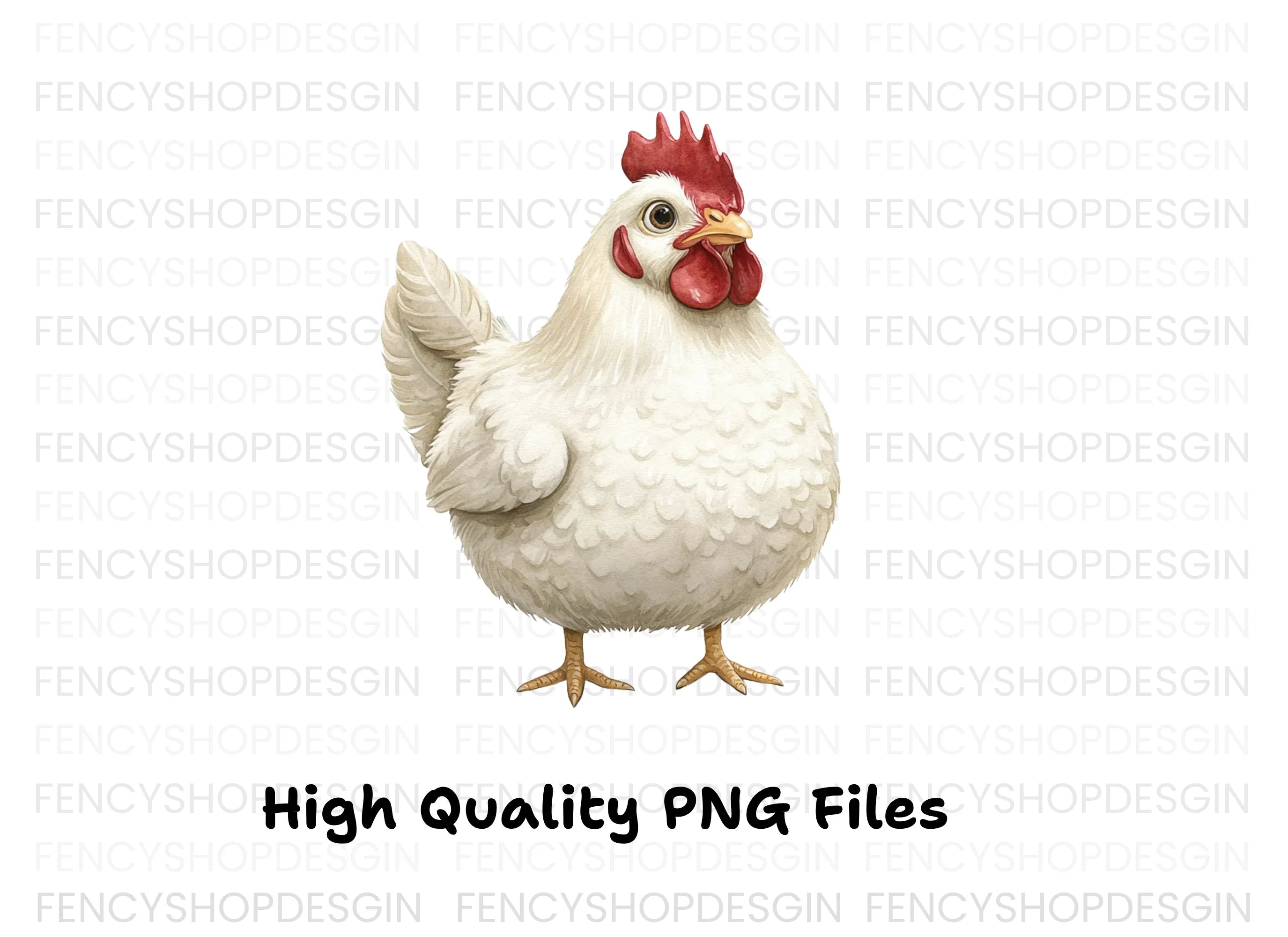 Cute White Hen Illustration Clipart Bundle