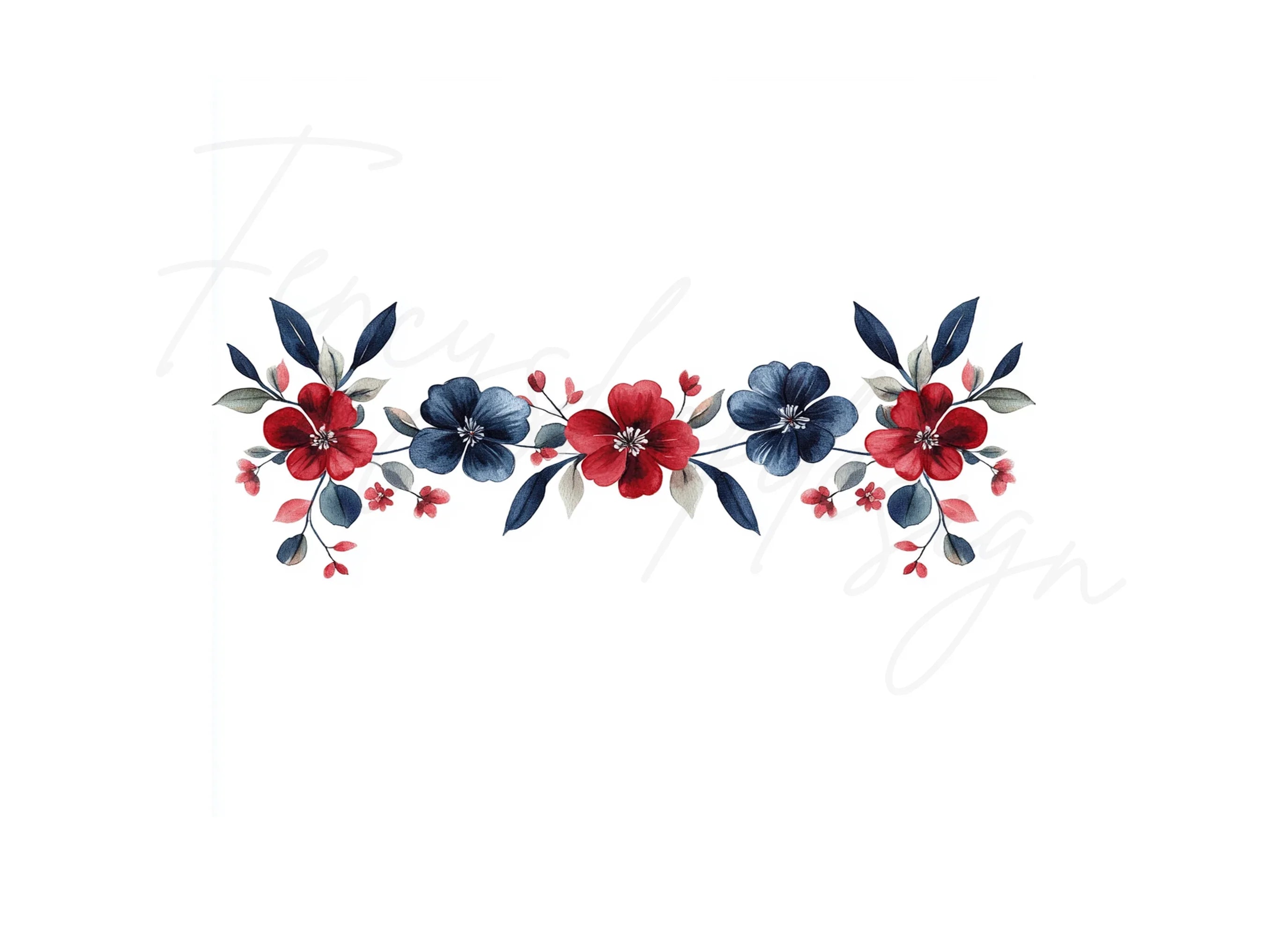 Red Blue Floral Elements Clipart Bundle