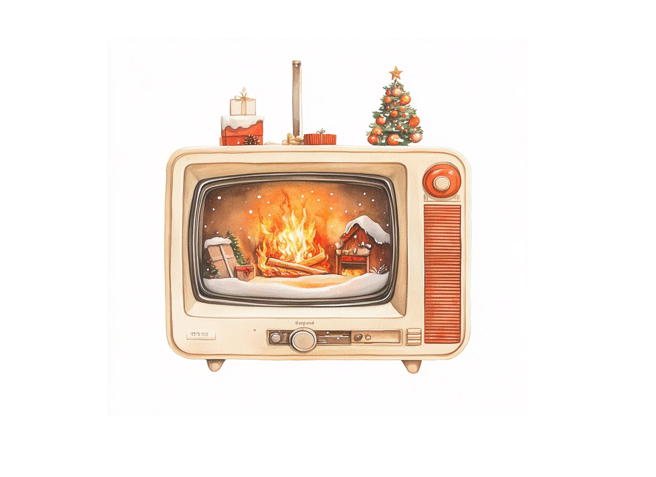 Cozy Fireplace Vintage TV Clipart Bundle