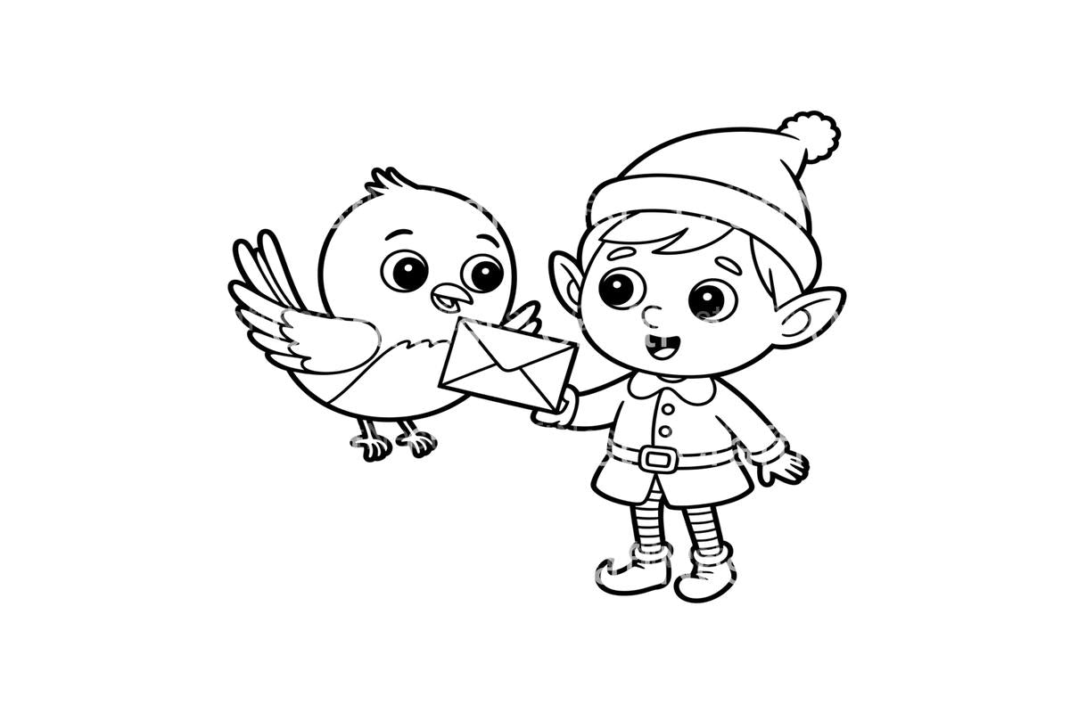 Christmas Elf with Bird Coloring Books