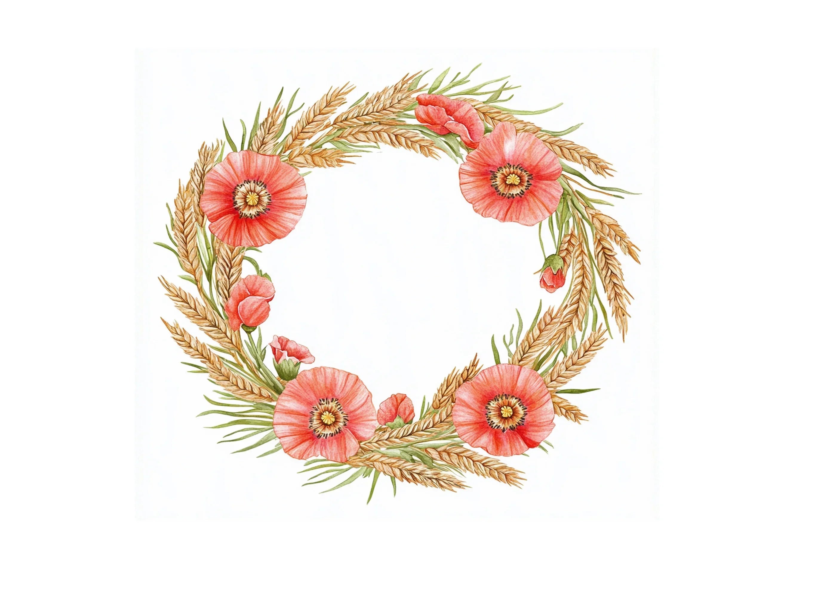 Poppy and Wheat Field Wreaths Clipart Bundle