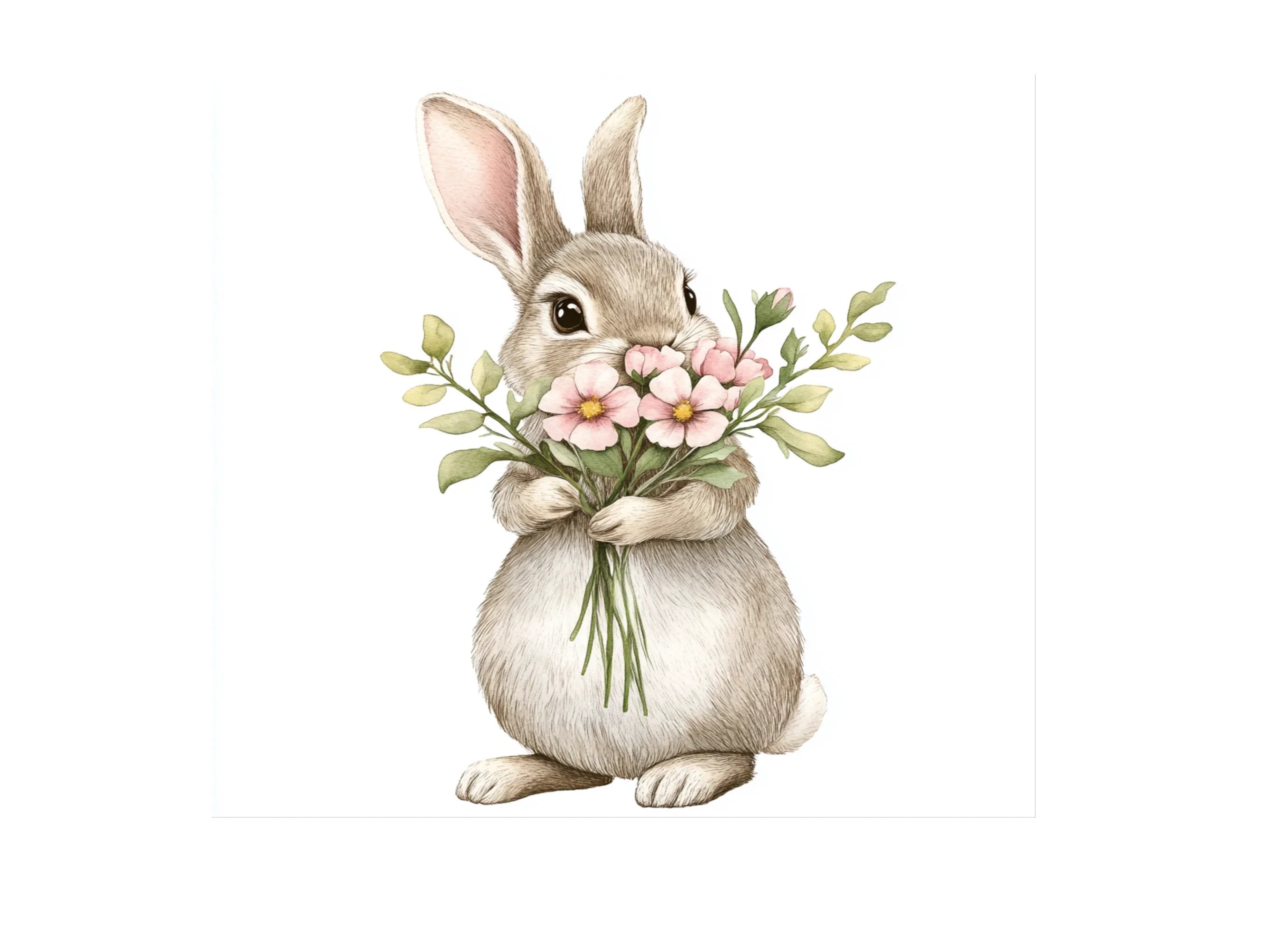 Cute Bunnies with Flower Bouquets Clipart Bundle