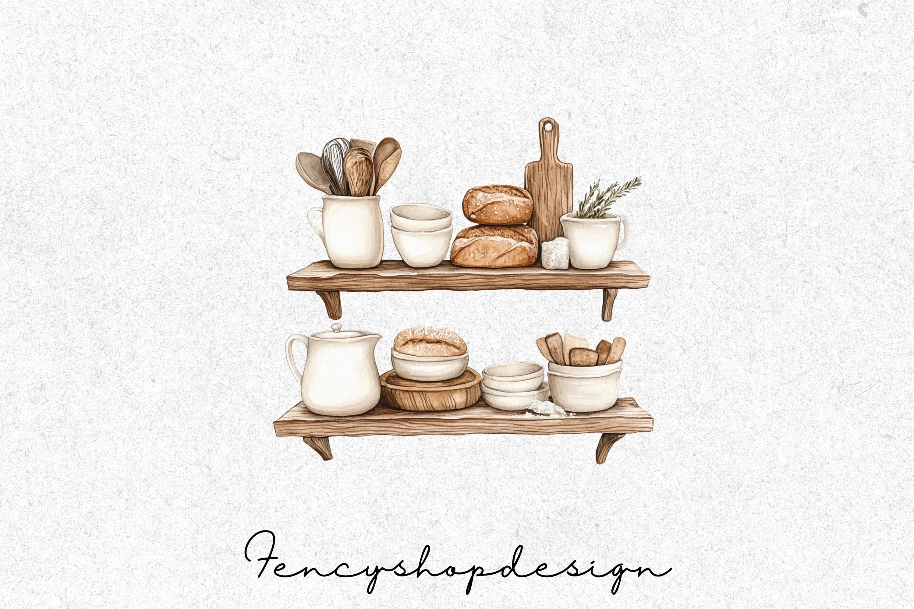 Rustic Kitchen Shelf Clipart Bundle