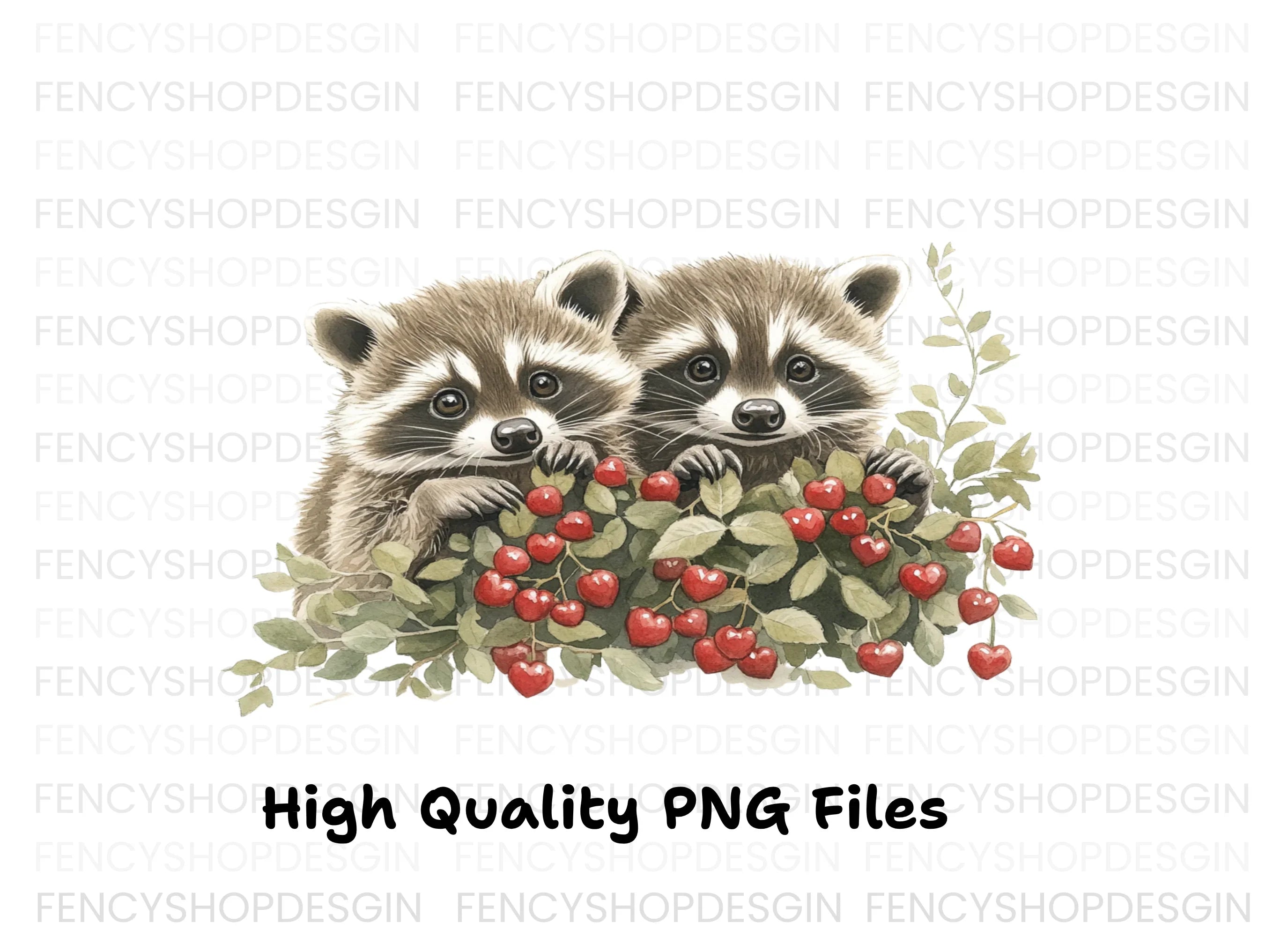 Sweet Raccoons with Berries Clipart Bundle