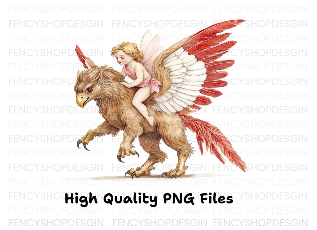 Adorable Cupid Riding Griffin Clipart Bundle