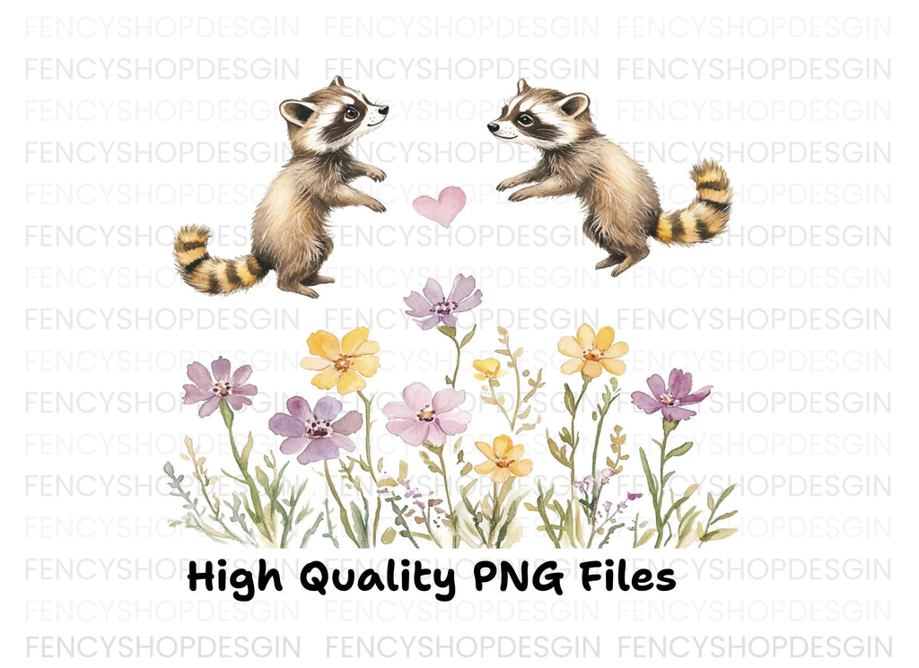 Raccoons and Wildflowers Clipart Bundle