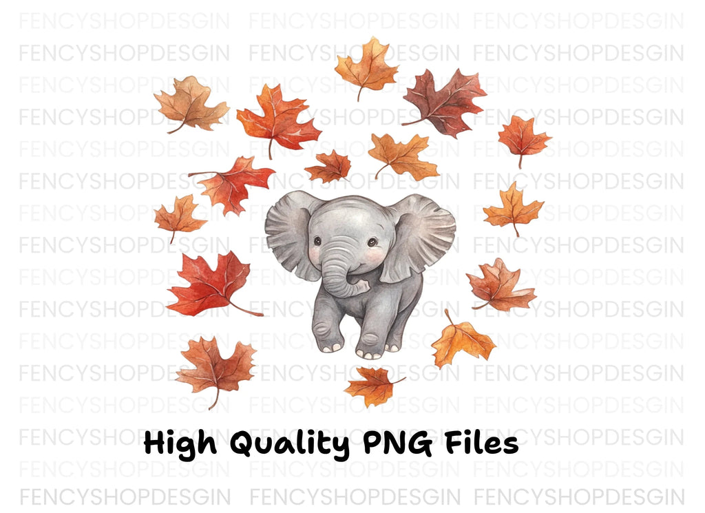 Baby Elephant Autumn Leaves Clipart Bundle