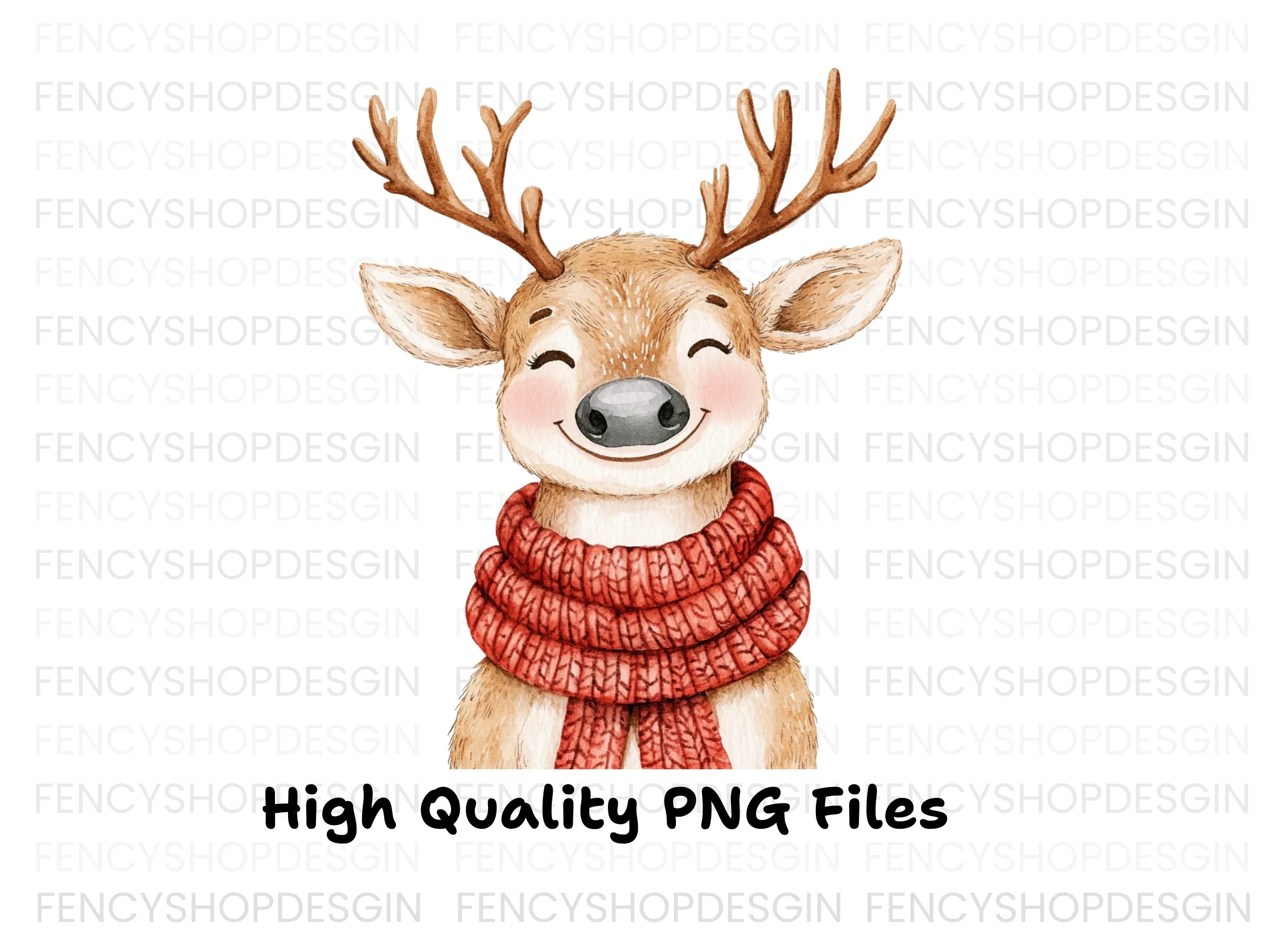 Smiling Reindeer with Red Scarf Clipart Bundle