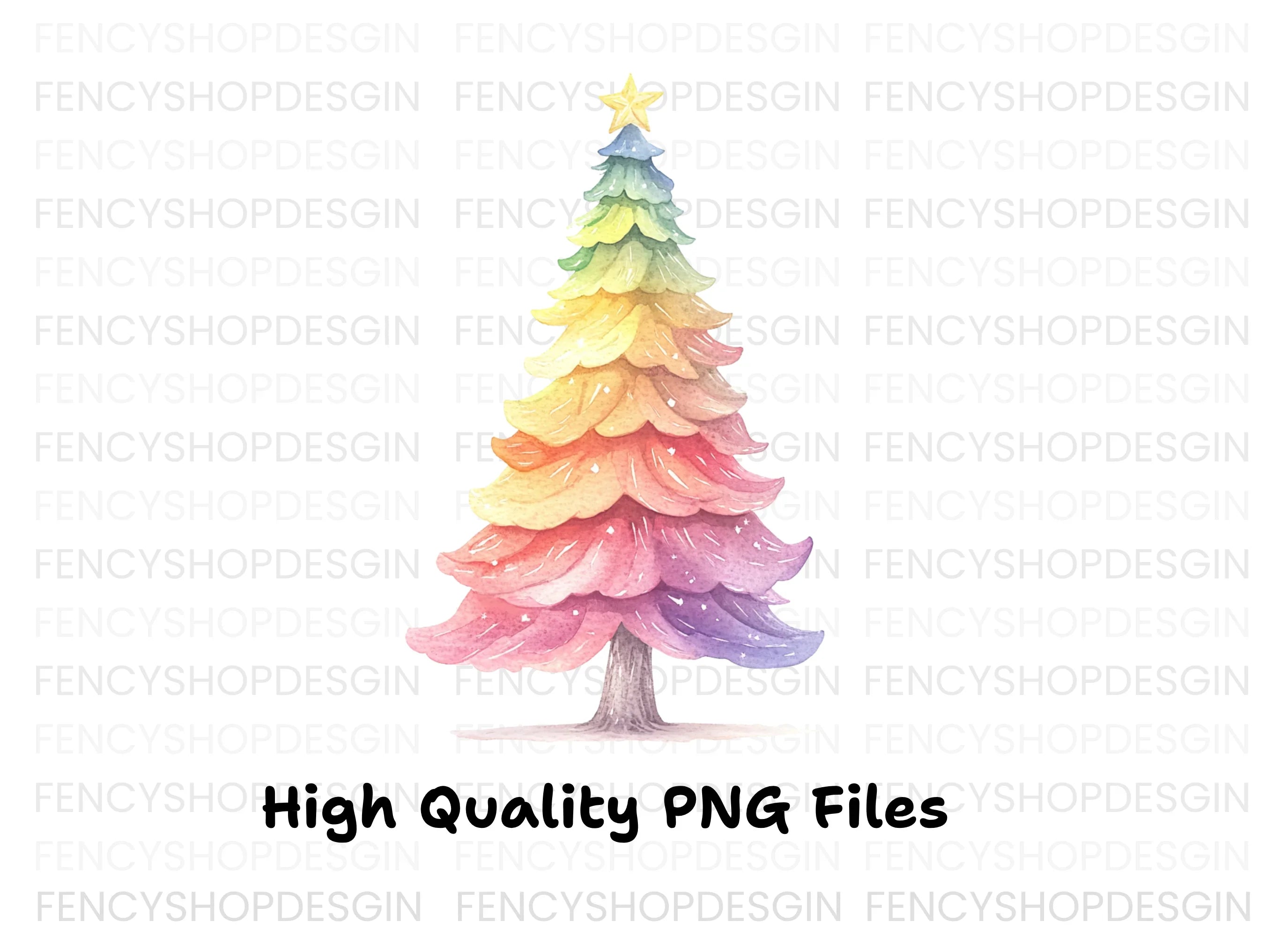 Hand Painted Rainbow Christmas Tree Clipart Bundle