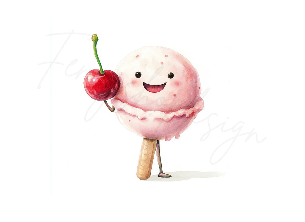 Kawaii Ice Cream with Cherry Clipart Bundle