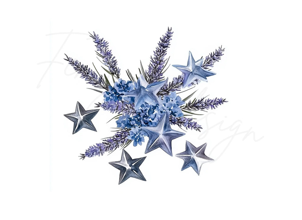 Celestial Blue Floral Star Clipart Bundle