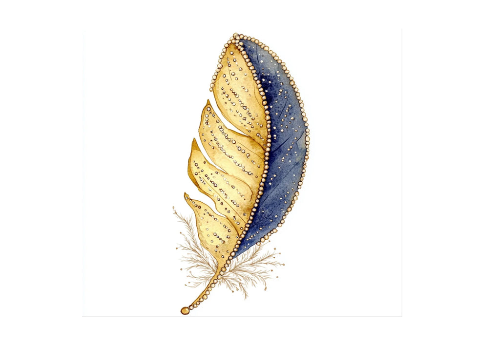 Golden Blue Feather Clipart Bundle