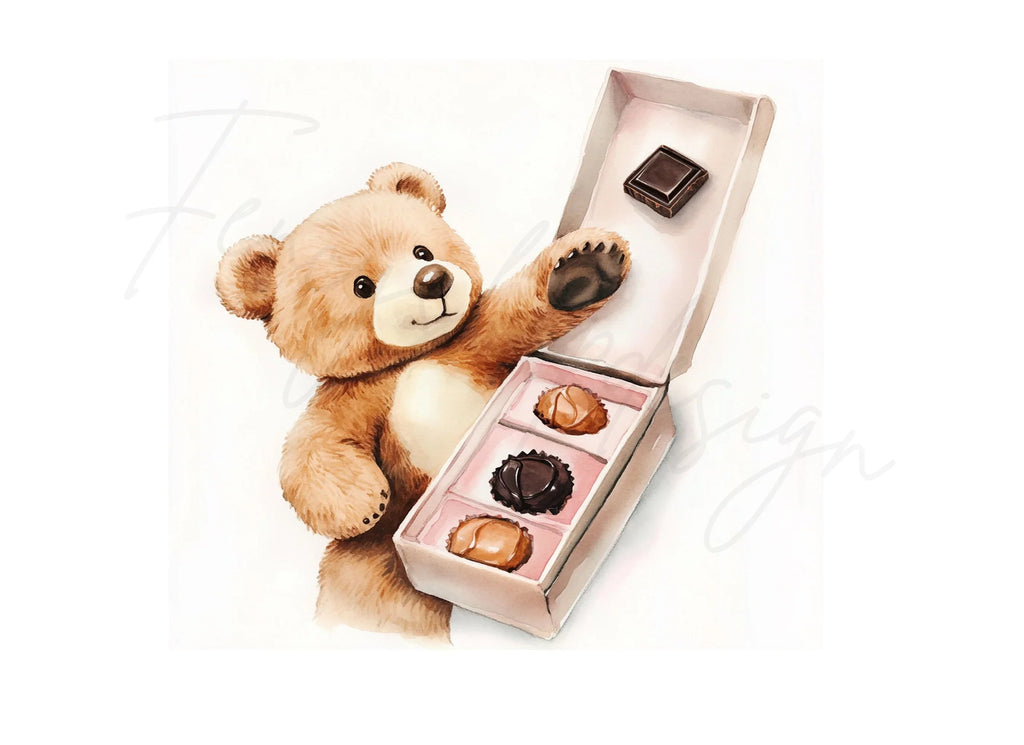 Teddy Bear with Box of Chocolates Clipart Bundle