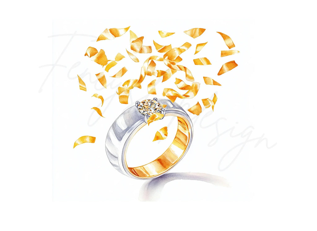 Elegant Gold Petal Wedding Rings Clipart Bundle