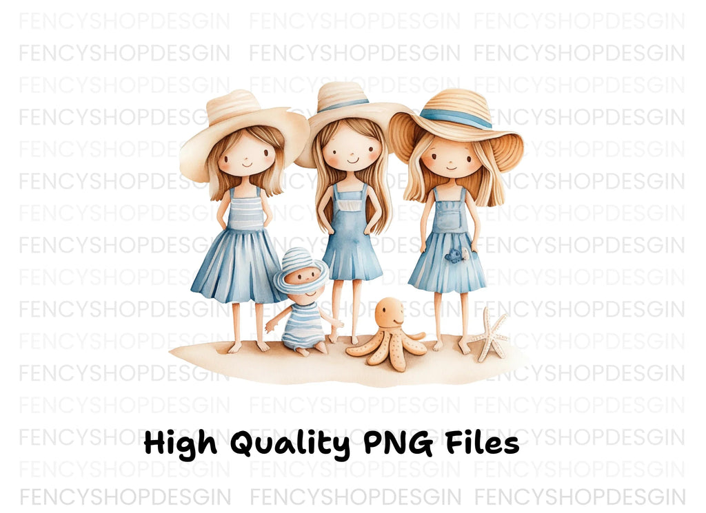 Cute Girls Beach Day Clipart Bundle