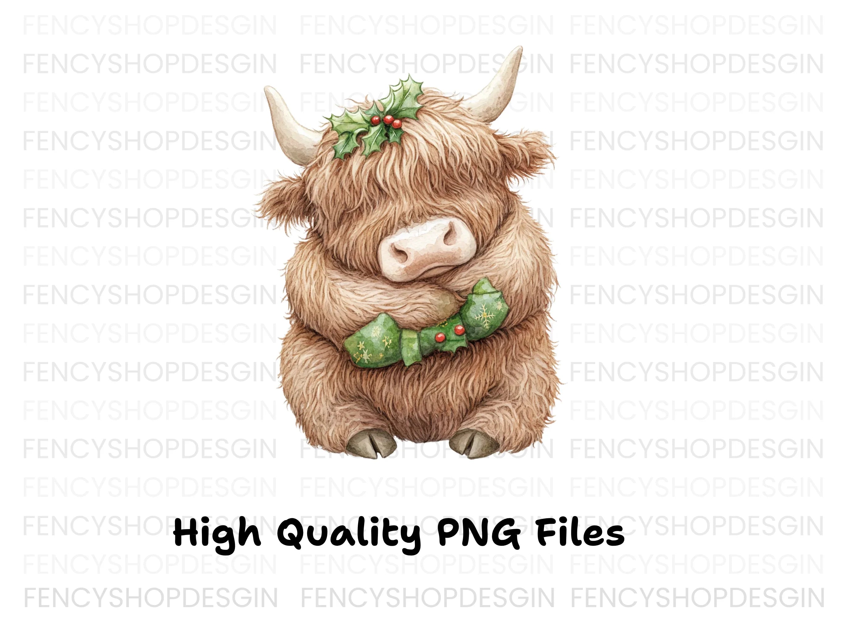 Christmas Highland Cow Clipart Bundle