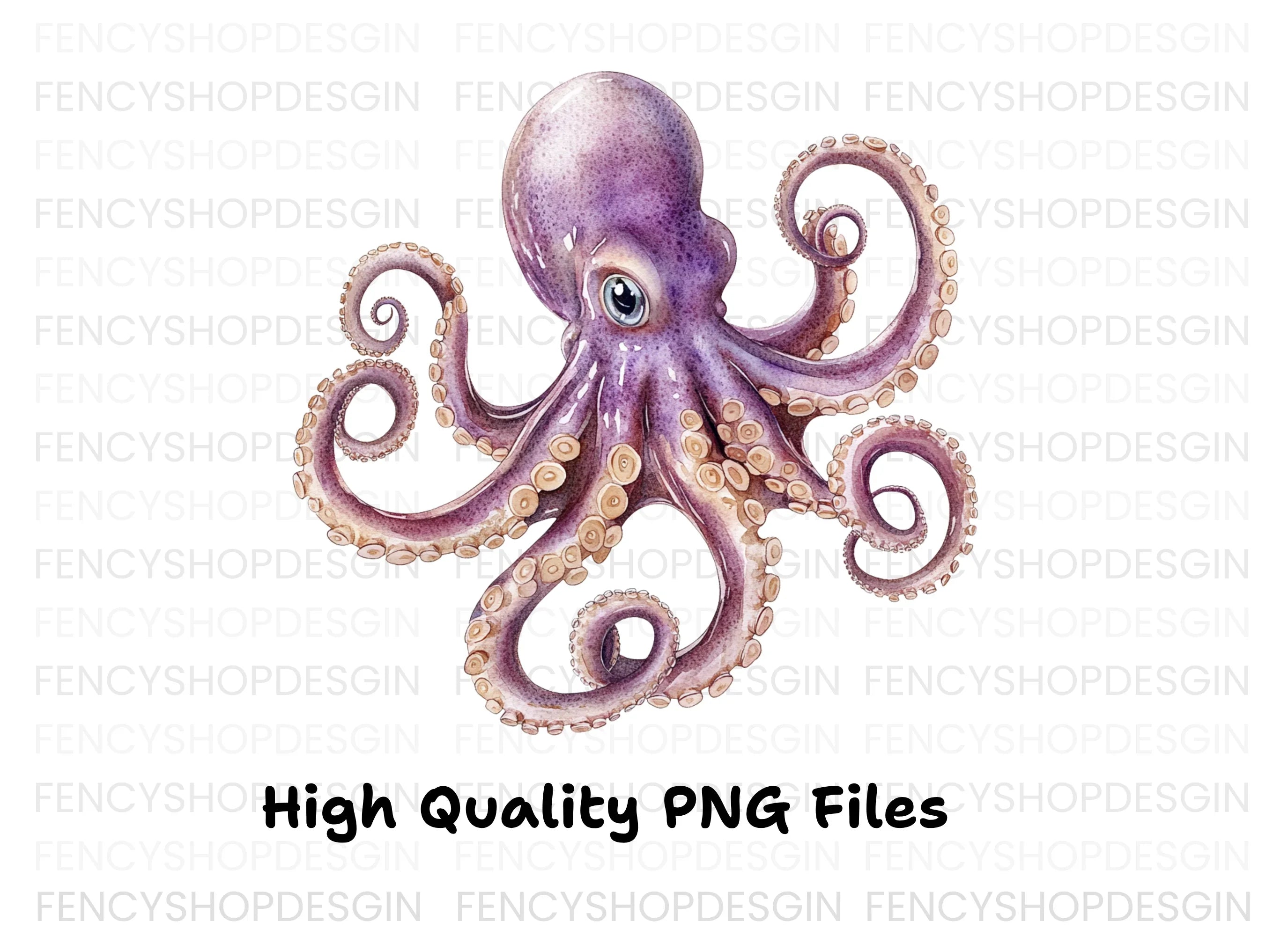 Purple Octopus Illustrations Clipart Bundle