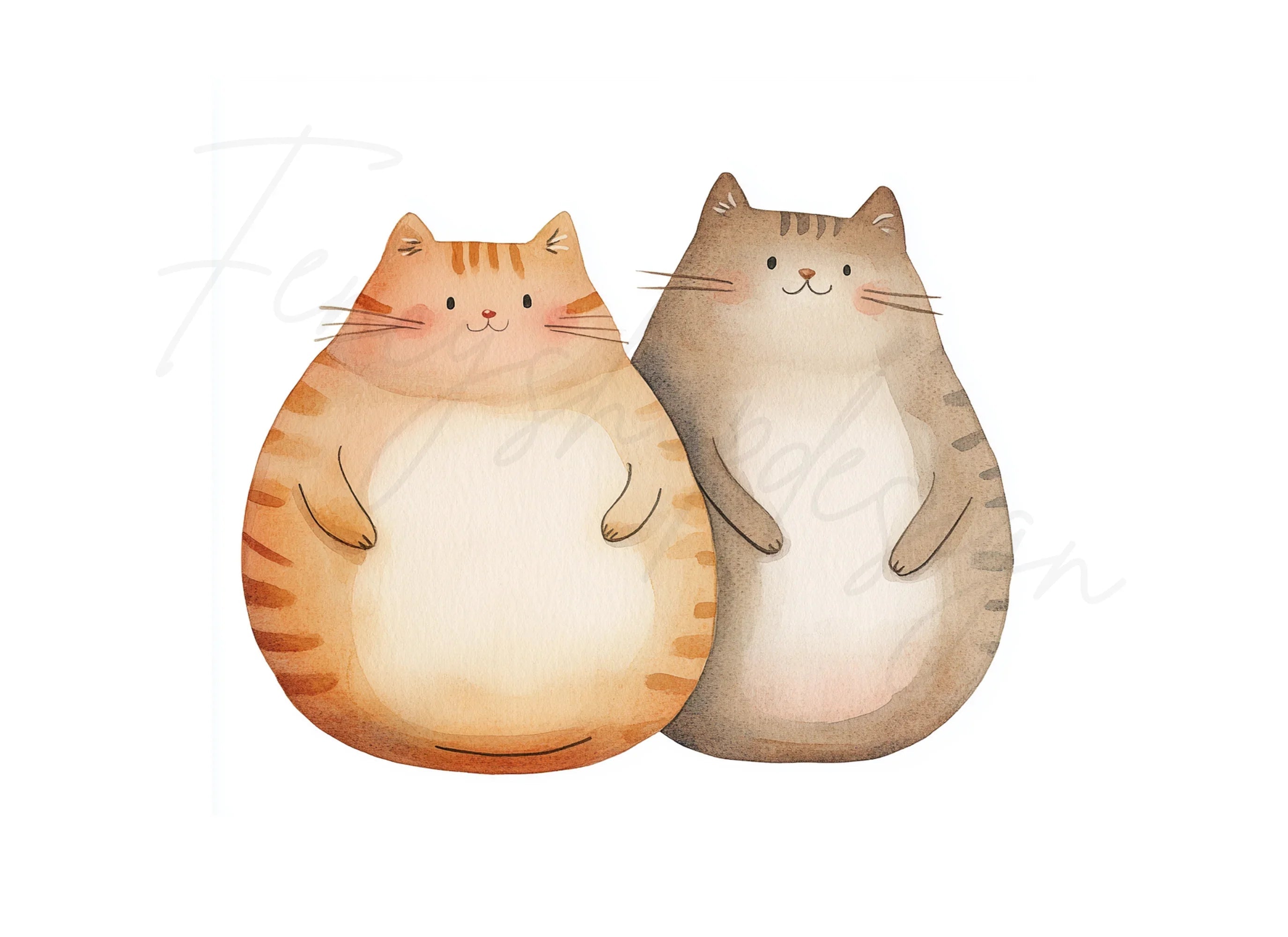 Cute Chubby Cat Pairs Clipart Bundle