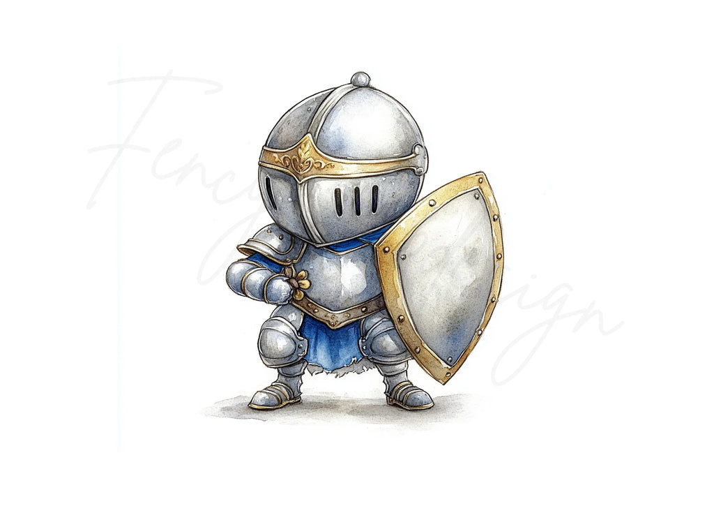 Chibi Knights with Shields Clipart Bundle