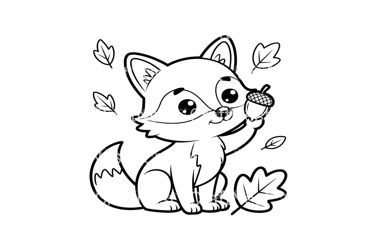 Cute Fox with Acorns Coloring Books