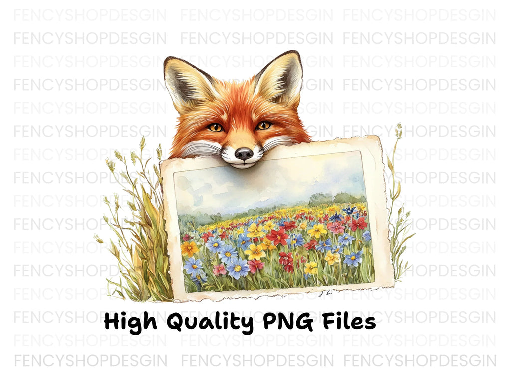 Fox and Wildflower Field Clipart Bundle