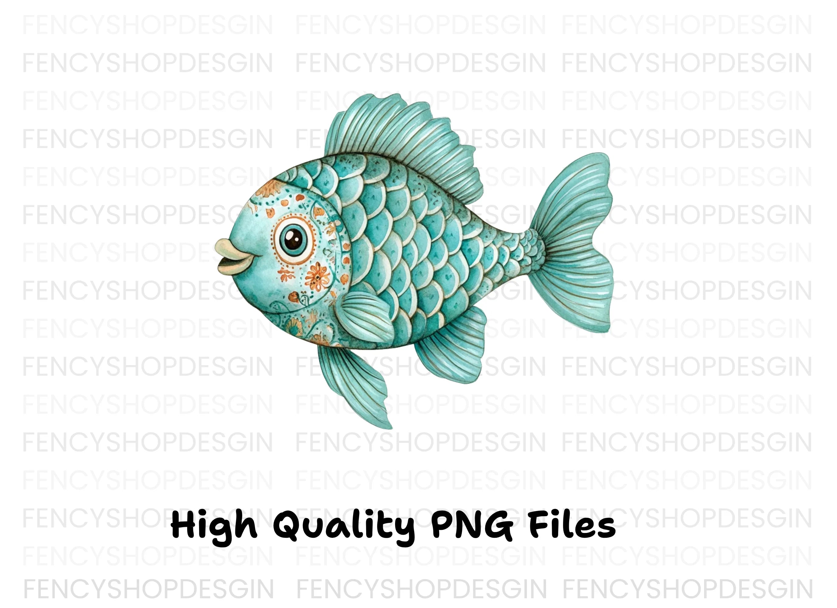 Whimsical Blue Fish Clipart Bundle