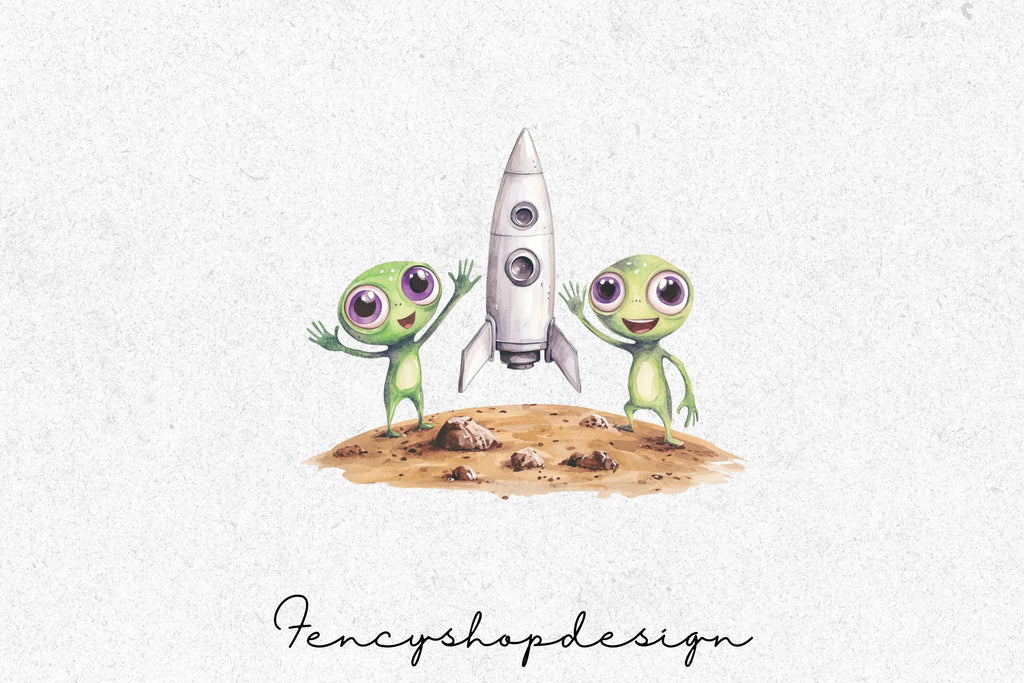 Outer Space Rocket and Alien Clipart Bundle