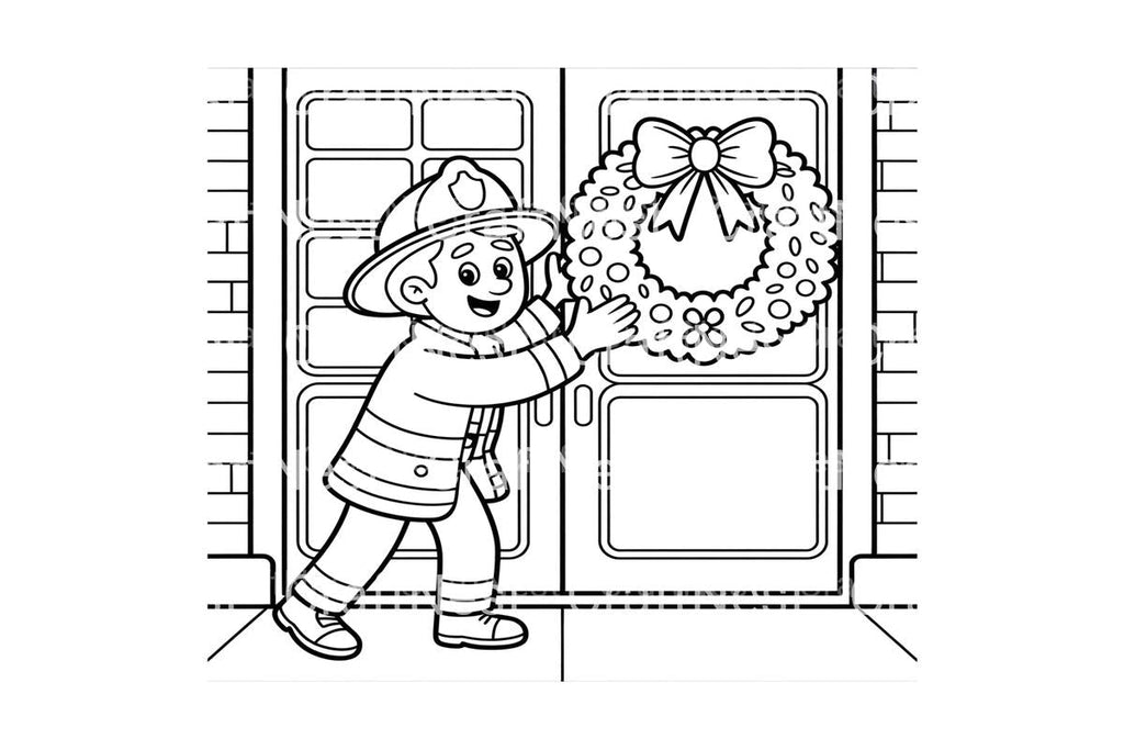 Firefighter Hanging Christmas Wreath Coloring Books