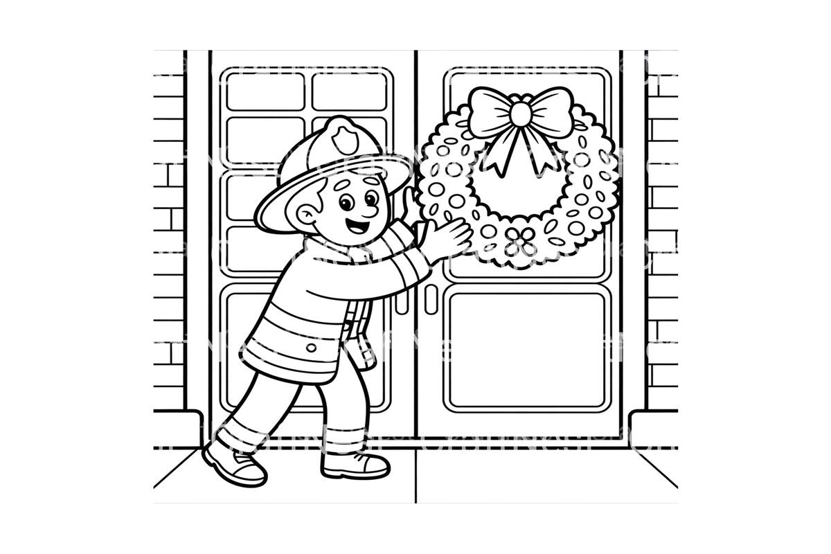 Firefighter Hanging Christmas Wreath Coloring Books