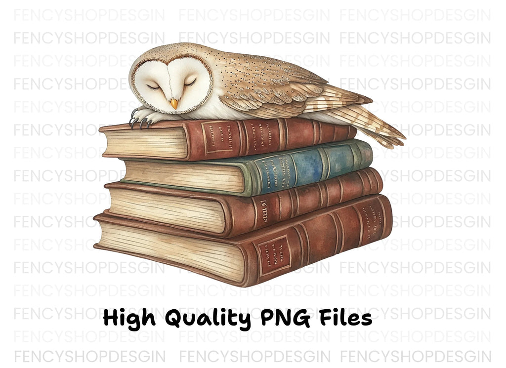 Sleeping Owls on Vintage Books Clipart Bundle
