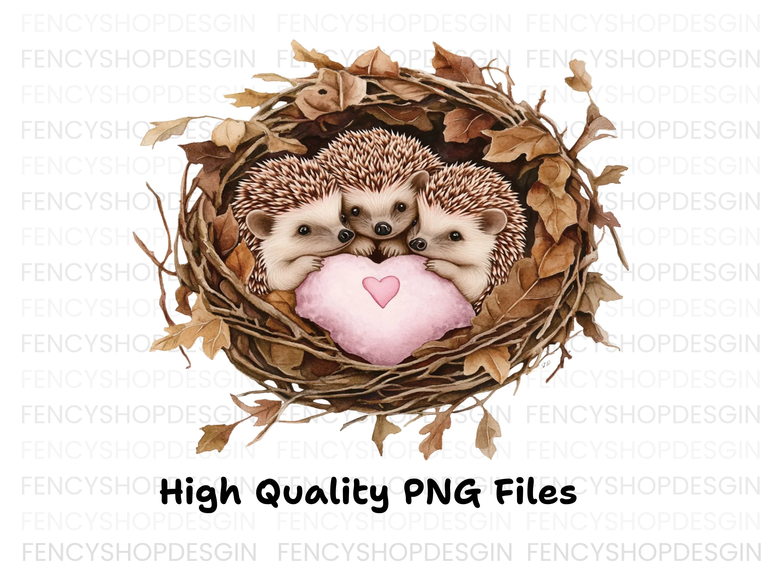 Cute Hedgehogs in Nests with Hearts Clipart Bundle