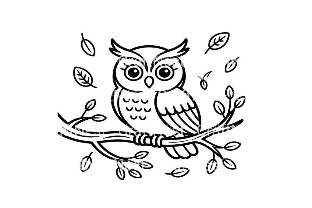 Cute Owl on Branch Coloring Books
