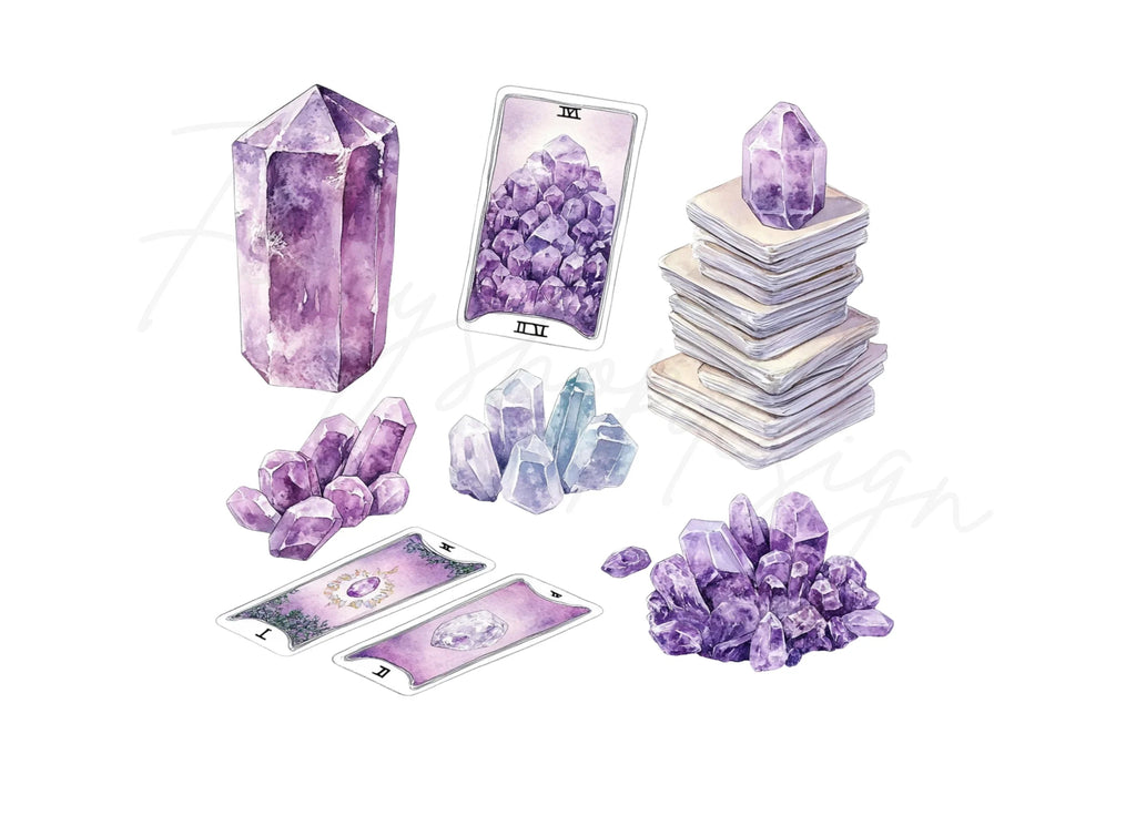 Mystical Amethyst Tarot Card Clipart Bundle