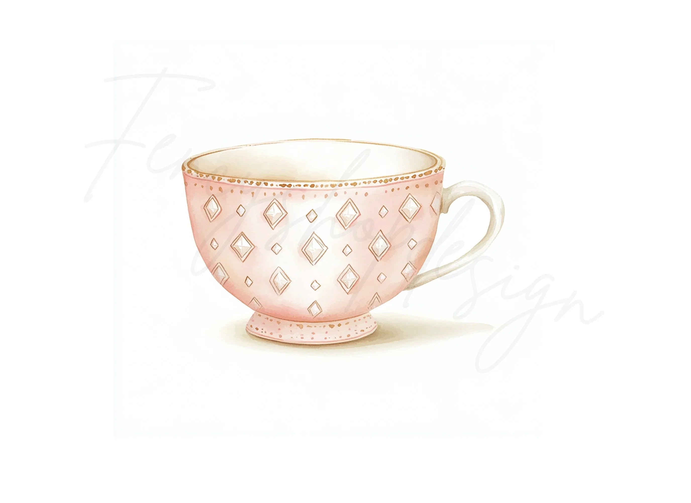 Pink Diamond Pattern Teacup Clipart Bundle