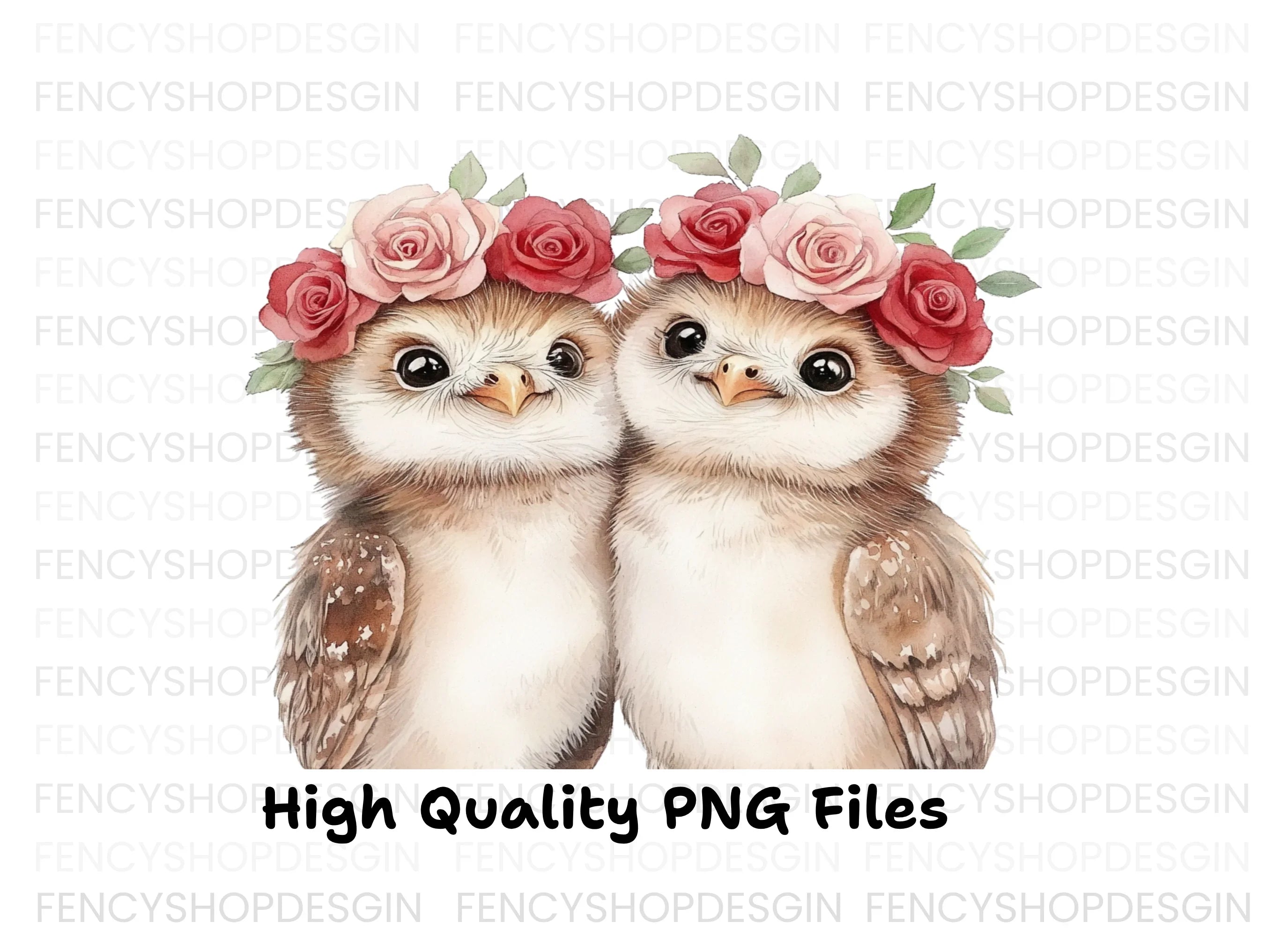 Cute Owl Couples with Flower Crowns Clipart Bundle