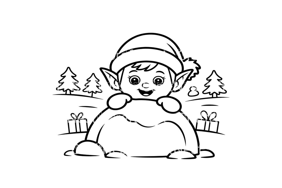 Cute Christmas Elf Winter Coloring Books