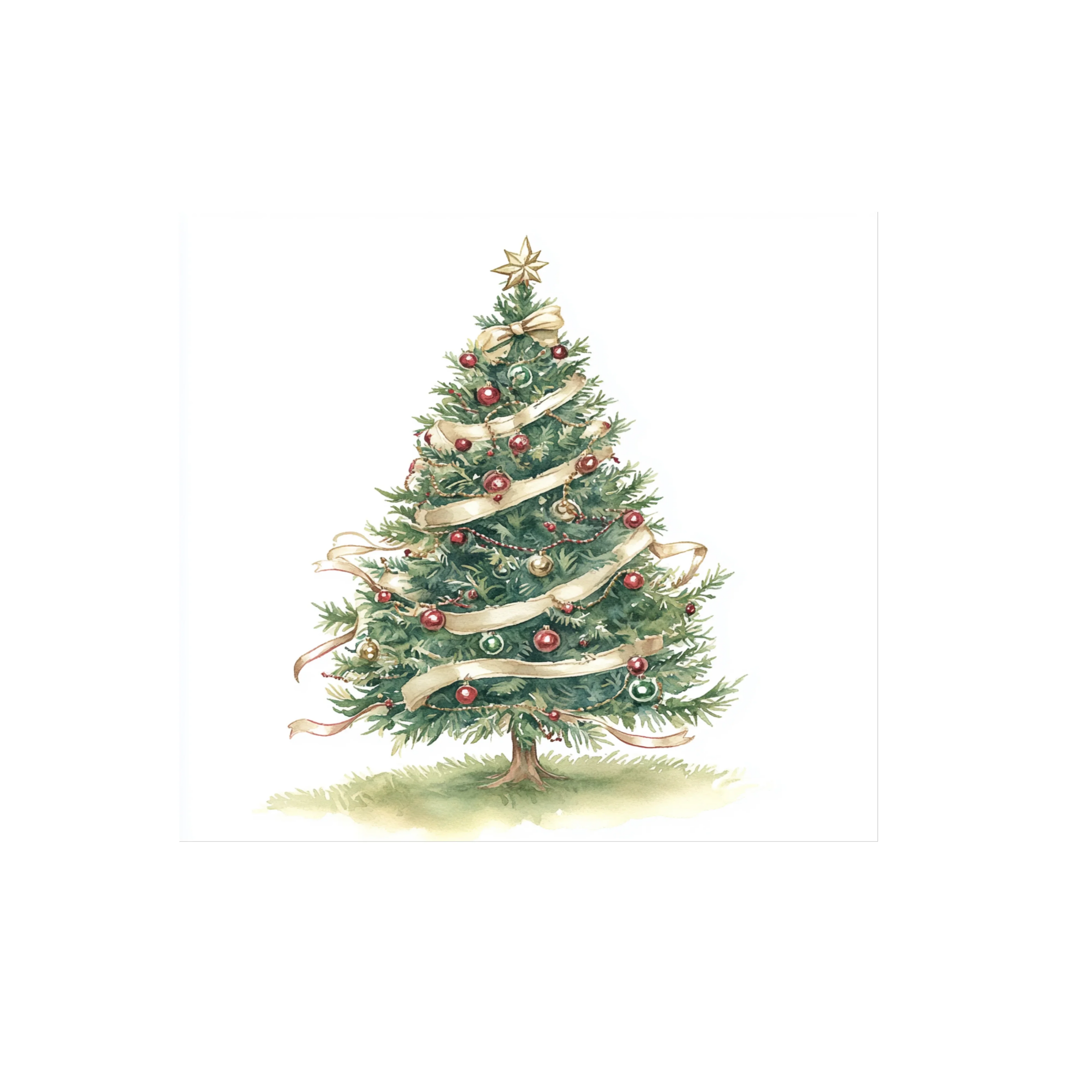 Festive Christmas Tree and Pink Leaves Clipart Bundle