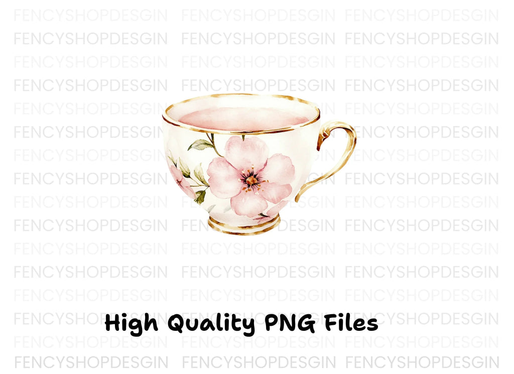 Pink Blossom Teacups Clipart Bundle