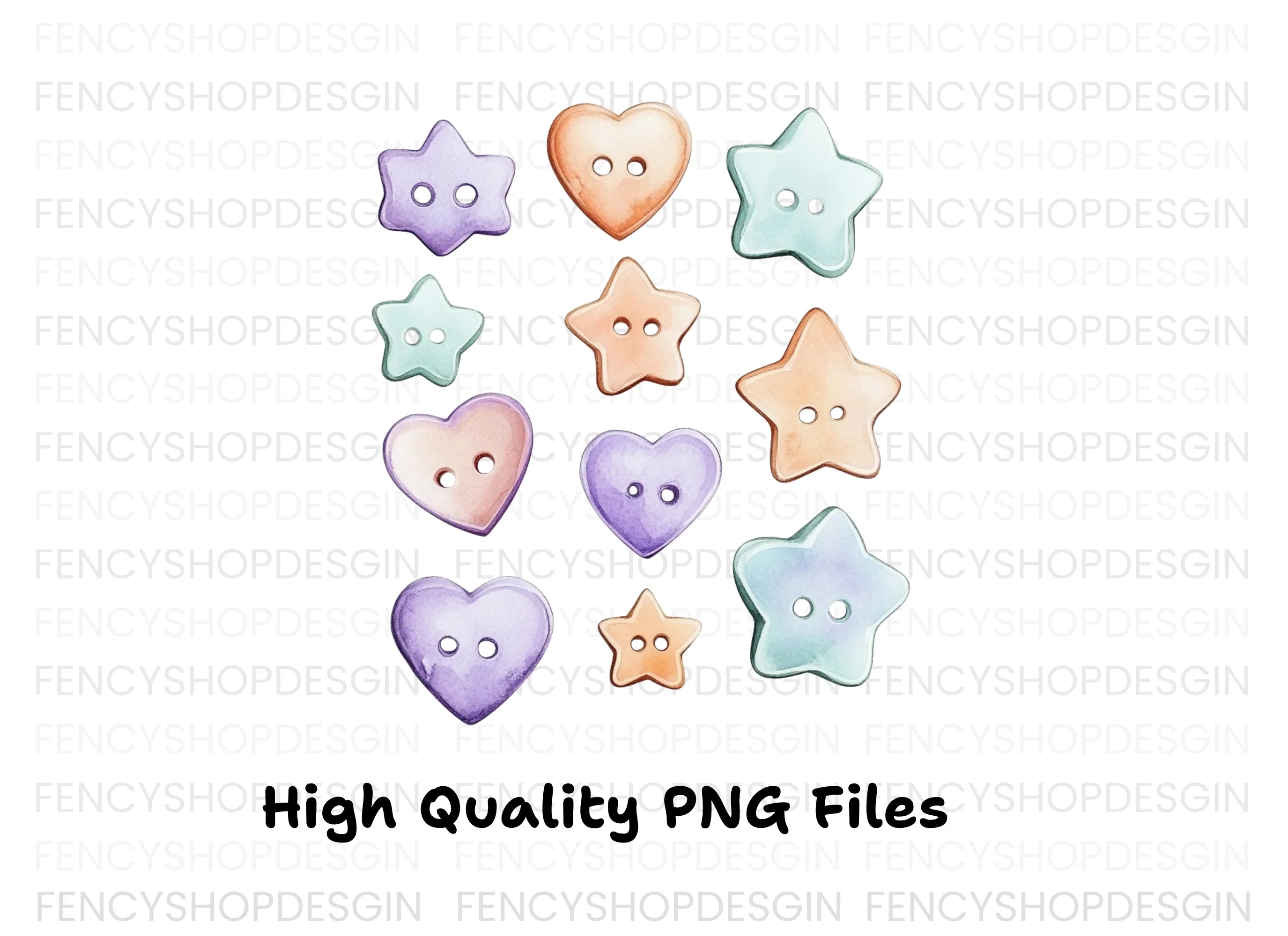 Assorted Pastel Heart and Star Buttons Clipart Bundle
