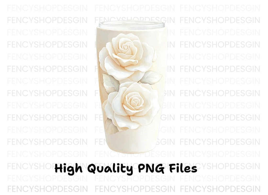Elegant White Rose Tumbler Clipart Bundle