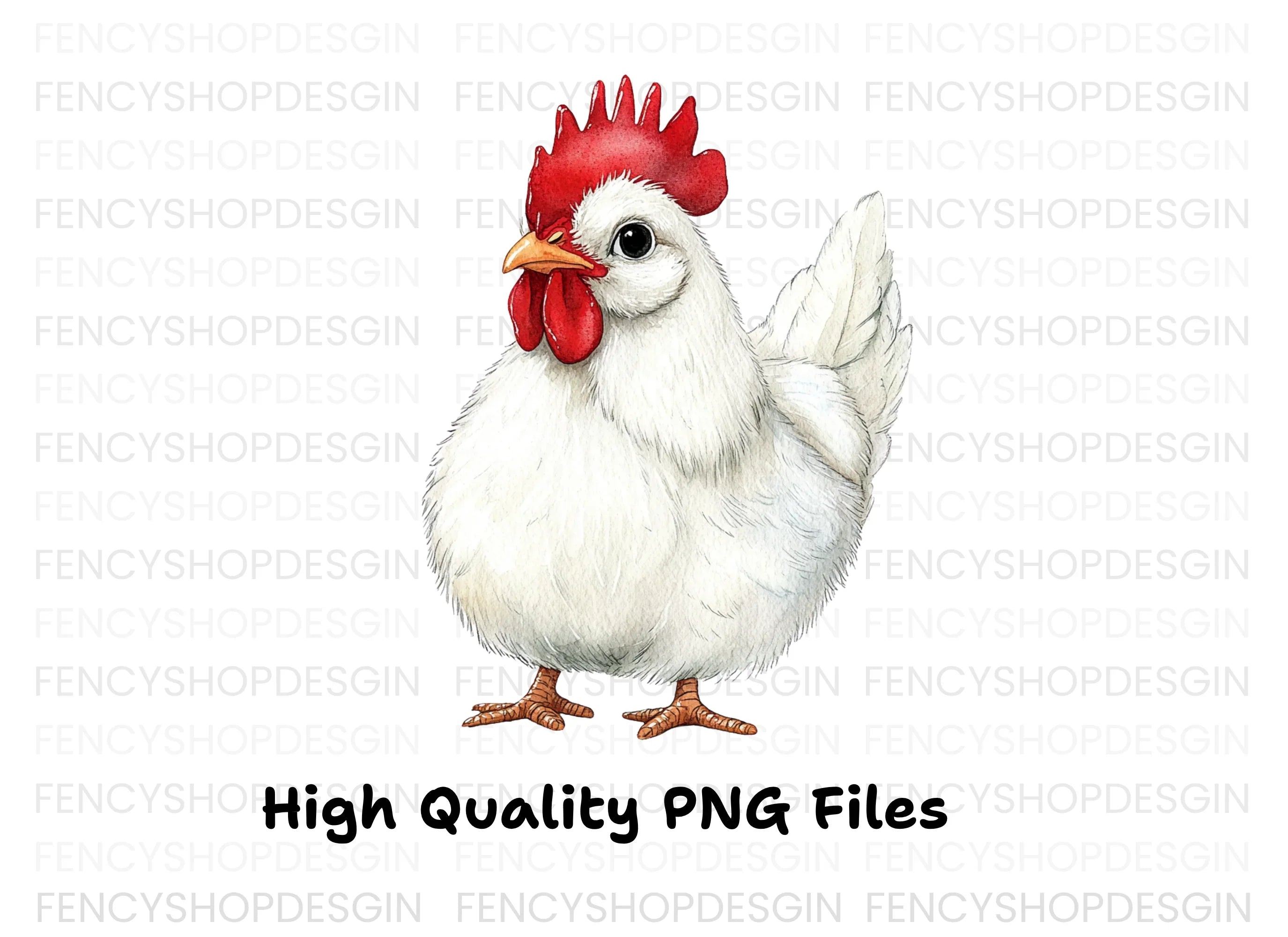 Cute White Rooster Clipart Bundle