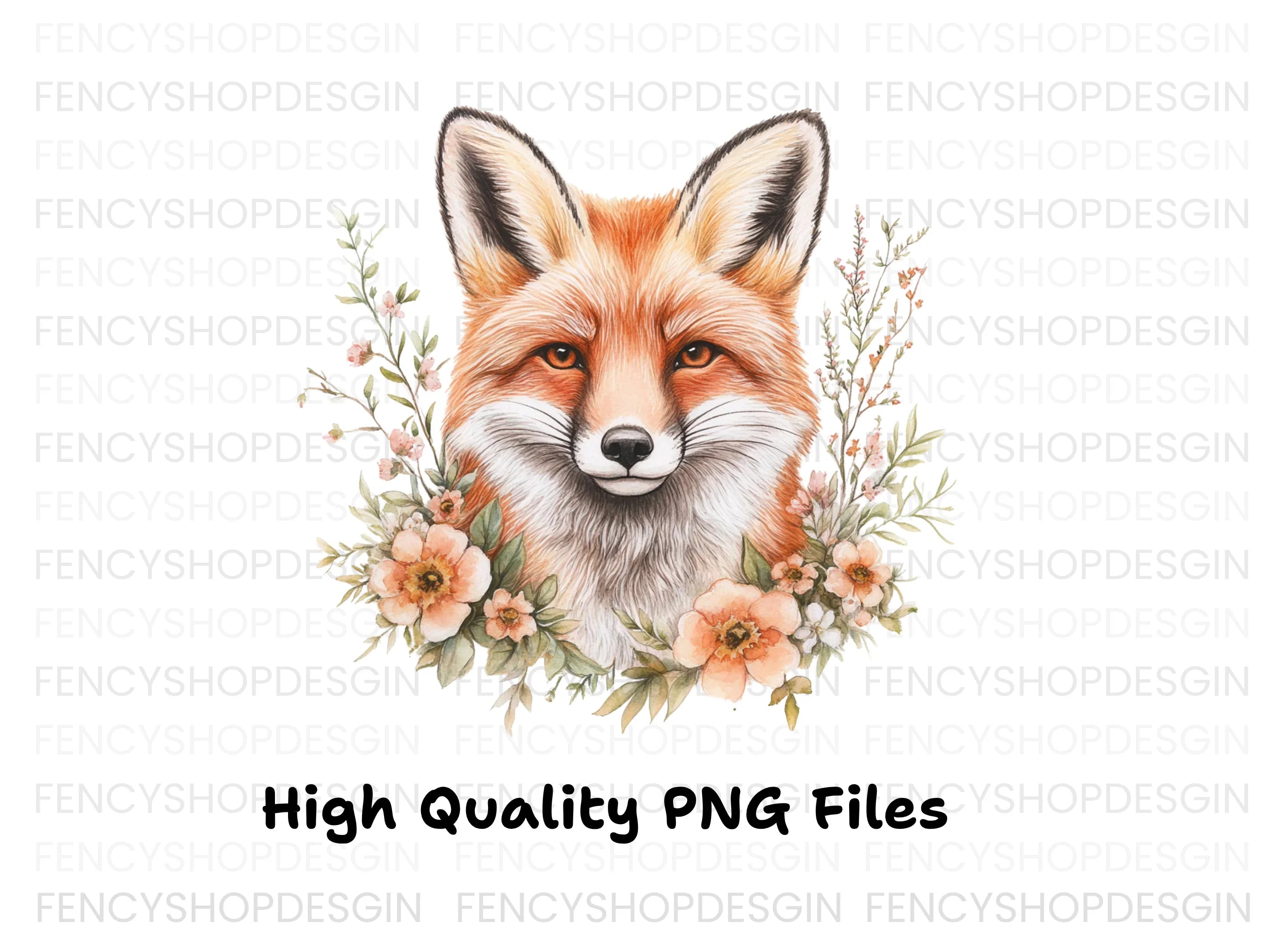 Fox Head Floral Clipart Bundle