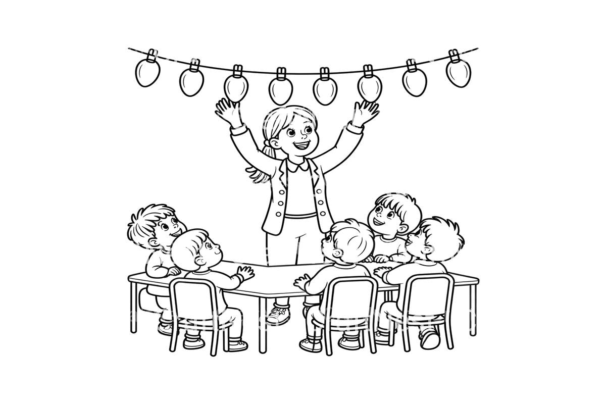 Kids Decorating for Christmas Coloring Books
