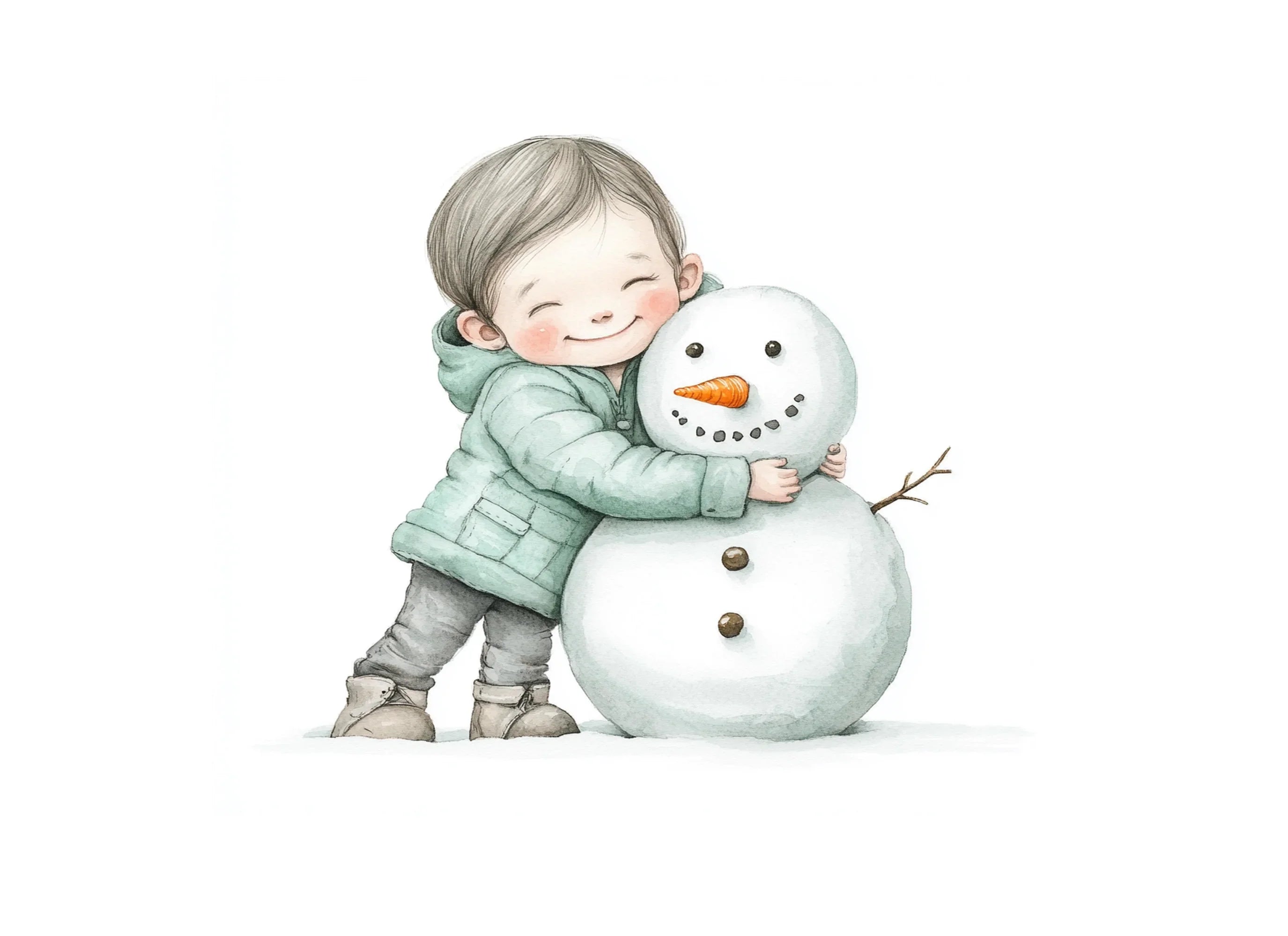 Kids Hugging Snowman Clipart Bundle