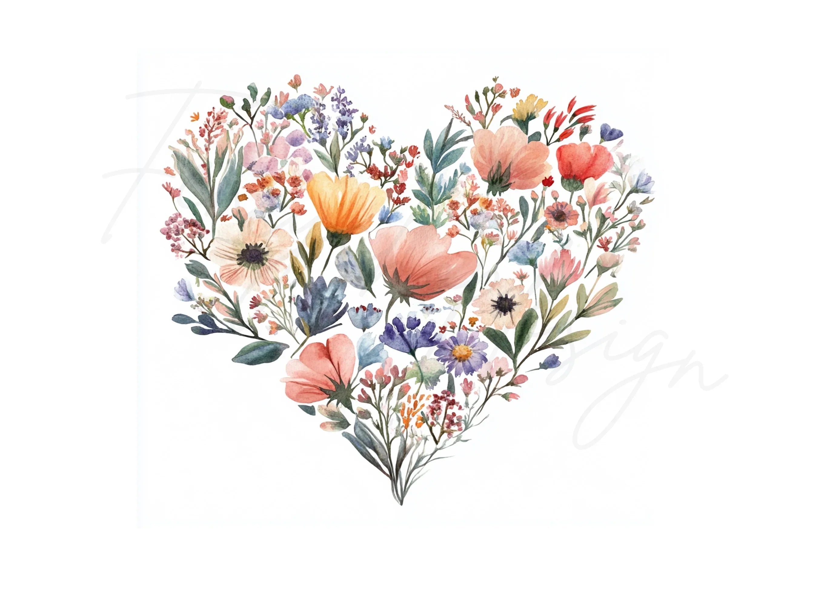 Delicate Floral Heart Clipart Bundle