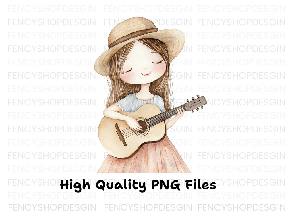 Cute Girl Playing Guitar Clipart Bundle
