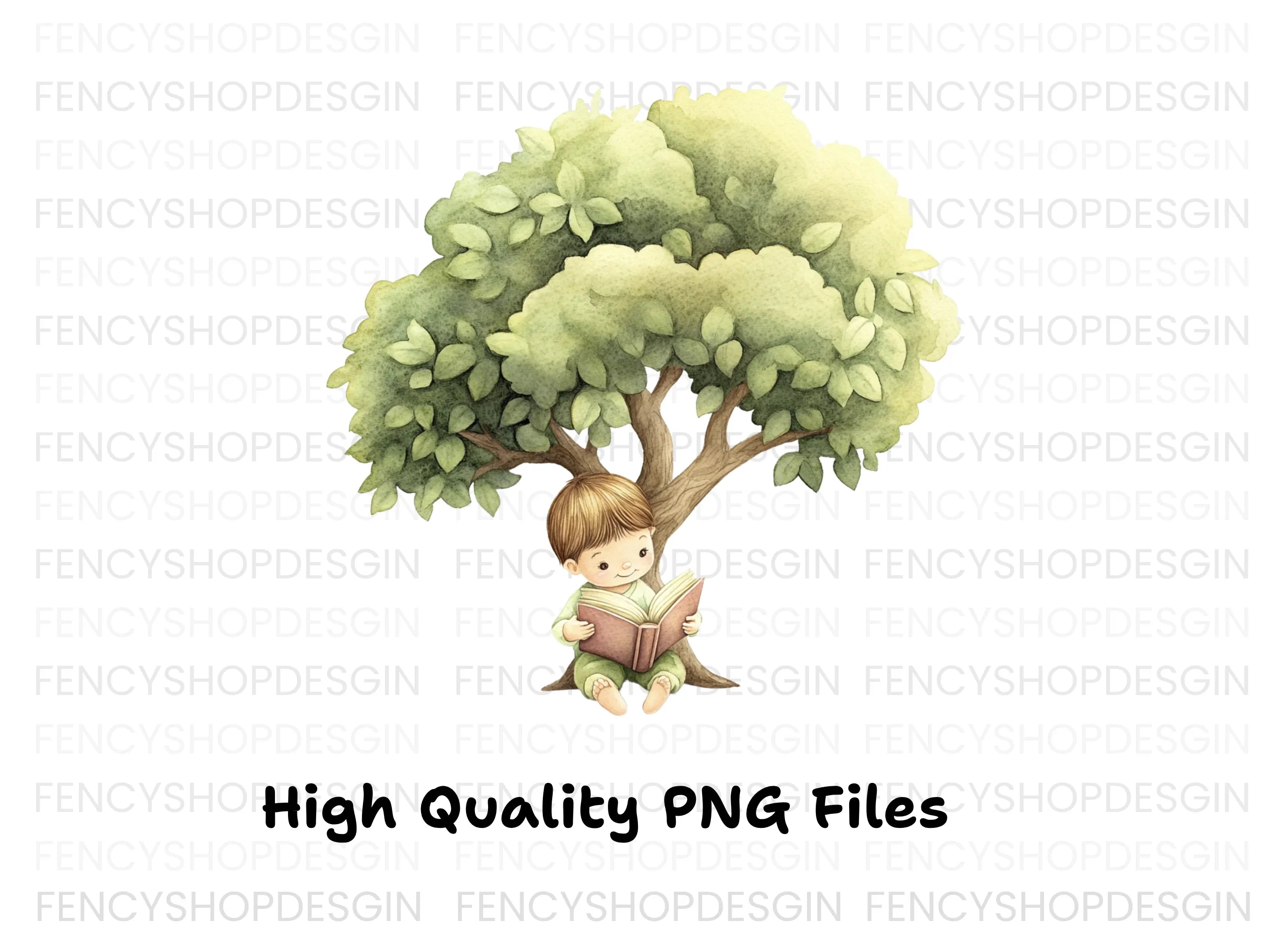 Boy Reading Under Tree Clipart Bundle